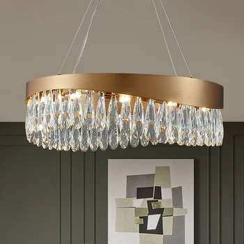 Simples de aço inoxidável lustre de cristal sala de estar, quarto, decoração de luzes irregulares hotel de luxo de iluminação LED