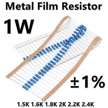 (50pcs) 1W de resistores de Filme de Metal de 1% cinco anel de cor resistor de precisão de 1,5 K 1.6 K 1.8 K 2K 2.2 K K 2.4