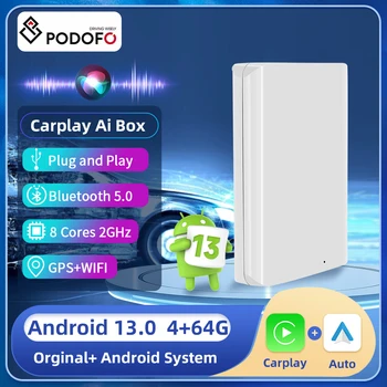 Podofo Carplay Mini Ai Caixa Android Auto CarPlay Dongle sem Fios Ativador Android 13 4+64G Para Audi Benz, VW, Toyota USB/Tipo-C