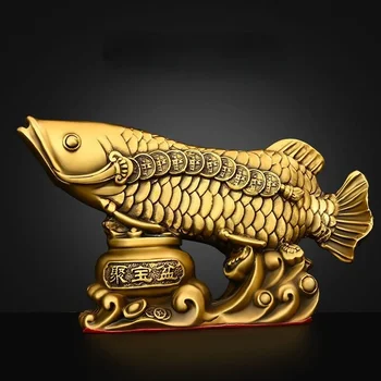 Tudo de Cobre de Peixes, Ornamentos Pote de Peixe Dragão de Ouro para Casa Sala de estar, Escritório de Miniaturas, Estatuetas de Artesanato