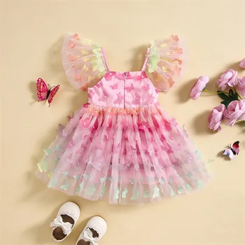 Criança Menina Fairy Dress Asas De Borboleta Voar Manga Tutu De Tule Vestido Infantil De Festa A-Linha Traje