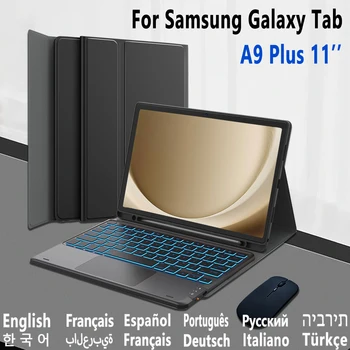 Backlit Touchpad Teclado Case Para Samsung Galaxy Tab A9+ A9 Mais 11 2023 X210 X215 X216 Tampa Hebraico Coreano Teclado Espanhol