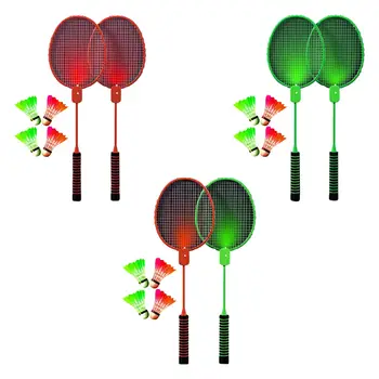 2 Peças de Raquete de Badminton Conjunto de 2 Jogadores Profissionais Luminosa Raquetes de Badminton para o Quintal de Jogo ao ar livre do Gramado Praia Exercício