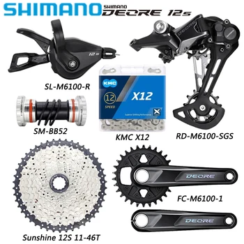 SHIMANO DEORE M6100 Grupo 1X12 Velocidade para MTB Bicicleta Shifter M6100 Desviador Traseiro Sol 46T/50T/52T Cassete KMC X12 Cadeia