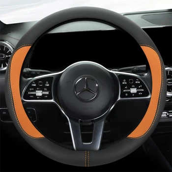 Cobertura de Volante para a Mercedes-Benz S350 S400 GLB GLE EQC Rodada Universal Carro Acessórios de Couro Genuíno antiderrapante Suor