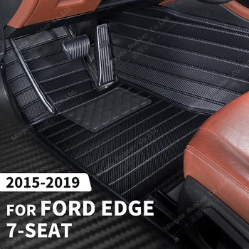Personalizado em Fibra de Carbono estilo de Tapetes Para Ford Edge 7-Sede 2015-2019 16 17 18 Pé Tapete Tampa Interior do Automóvel, Acessórios