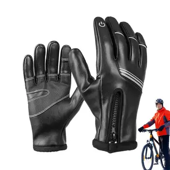 Touchscreen Luvas de Ciclismo Homens Luvas Para o Inverno de Couro do PLUTÔNIO dos Homens de Inverno, Andar de Bicicleta, Macio, Aconchegante Permeável E Impermeável