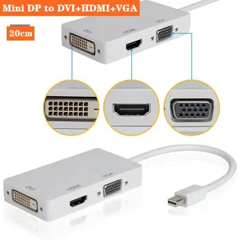 Mini DP Para Compatível com HDMI+VGA+DVI Adaptador Conversor Macbook Air de Conexão do Projetor DVI Interface Universal Relâmpago Superfície