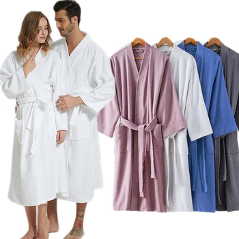 2023 100%Algodão Toalha/Terry Roupão de banho Primavera, Outono Longa e Espessa Pijamas Longo Roupão de Banho Casa de Vestir Vestido de quimono absorvente de água