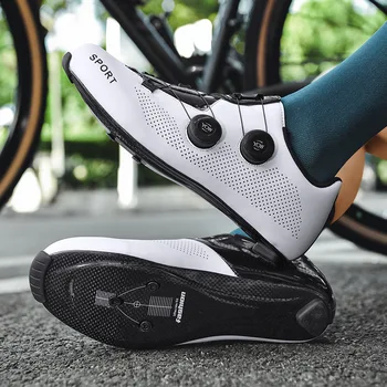 2024New de Fibra de Carbono Estrada de Bloqueio de Sapatos ao ar livre Bloqueio de Ciclismo Sapatos Dinâmica de Bicicleta de Montanha Não Bloqueado Rígido Ampla de Carbono Leve Fi