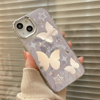 O coreano INS Purple Butterfly Espelho Chique de Caso para o iPhone 14 13 Pro Max de Volta a Tampa do Telefone para 12 11 Pro Max Capa XR XS 7 8 Plus