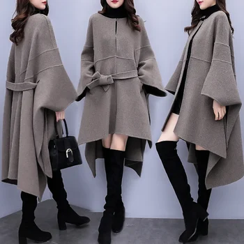 Manto de lã Lã Casaco de Outono Inverno da Moda de Lã Casaco de Mulheres coreano 2022 Solta Longo de Alta Qualidade, Sobretudo as Mulheres negras