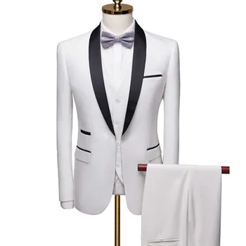 High-End de Homens Plus Size Blazer Casaco Colete Calças de Negócios Cavalheiro de Luxo Banquete de Lapela Magro de 3 peças fato do Noivo Vestido de Jaqueta