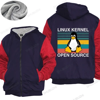 Homens de Algodão, casacos de inverno da Marca casaco quente Retro Open Source do Linux casaco de Algodão Puro Penguin Programador de Programação capuz
