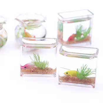 Goldfish Bowl Modelo de Enfeite em Miniatura de Vidro Tanque de Peixes para Casa de bonecas Adereços Foto Cenas