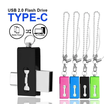 Tipo-c 2.0 Flash Drive 128GB 64GB PEN DRIVE Frete Grátis Pendrive Metal 2 em 1 Adaptador PEN DRIVE Mini Pingentes Disco de U