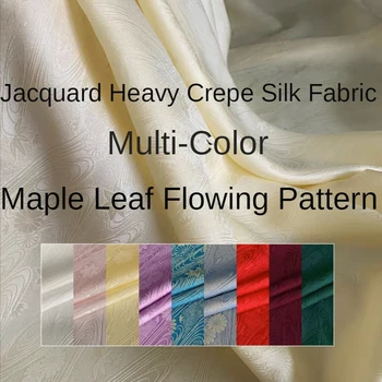 Tecido de seda Jacquard Pesado Crepe Por O Medidor para Vestidos de Cheongsam Hanfu Diy de Costura Sampo Maple Leaf Padrão Macia Armar Verão
