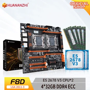 HUANANZHI X99 F8D LGA 2011-3 XEON X99 placa-Mãe com processador Intel E5 2678 V3*2 4*32GB DDR4 RECC combinação de memória kit de NVME