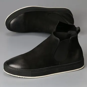 Os homens da alta superior a tendência Britânica pulôver de tornozelo botas de couro de alta top casual sapatos da maré