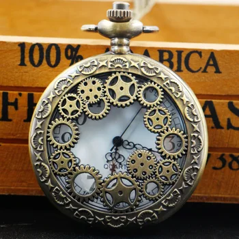 Retro Oco Engrenagem de Quartzo Relógios de Bolso Com 30cm Cadeia de Relógio Mens Mulheres, Crianças Dom Lembrança relojes de bolsillo