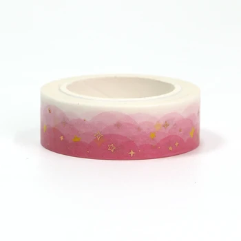 Novo 1PC 15mm*10m Folha de Ouro Estrelas Nuvem cor de Rosa Decorativa Washi Tape Scrapbooking Fita Adesiva Escola de Suprimentos de Escritório washi adesivos