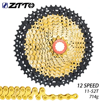 ZTTO MTB Bicicleta 12 Velocidade 11-52T Cassete 12S 11-52T 12V K7 Preto-Ouro de Aço roda Livre Pinhão 12S Corrente HG Hub m9100 GX ÁGUIA