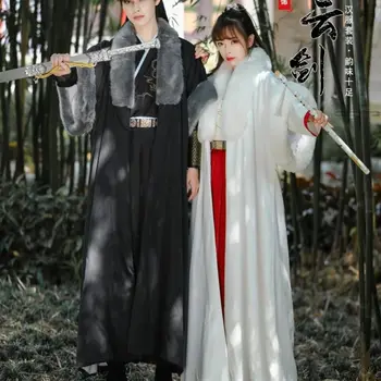 Inverno preto Hanfu para o sexo masculino bordado de meia manga gola de pele de estilo Chinês, para colar os alunos diariamente Chines tradicional vestido