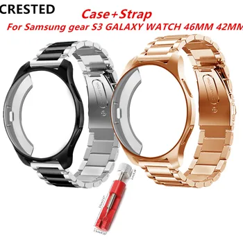 capa+Alça Para samsung Engrenagem S3 Fronteira/C Galaxy watch 46mm 42mm 20mm/22mm faixa de relógio de Aço Inoxidável de TPU banhado de protecção de caso