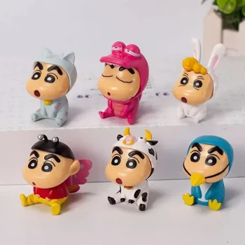 6Pcs/Set Crayon Shin Chan Figura de Ação do Cartoon Japonês Kawaii Figurinhas Colecionáveis Filme Periférica Brinquedo Presentes para Crianças