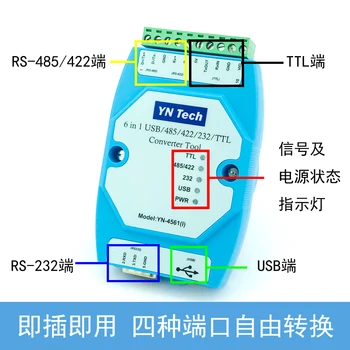 YN4561I Isolado Seis-em-Uma Porta Serial do Módulo CP2102 USB/485/422/232/TTL Intercambiáveis Porta Serial